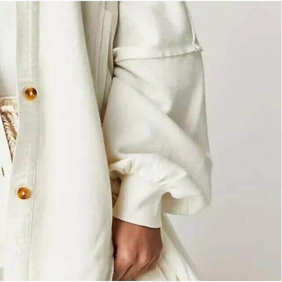 Free People white layered ruffle sweatshirt shacket - Picture 2 of 7